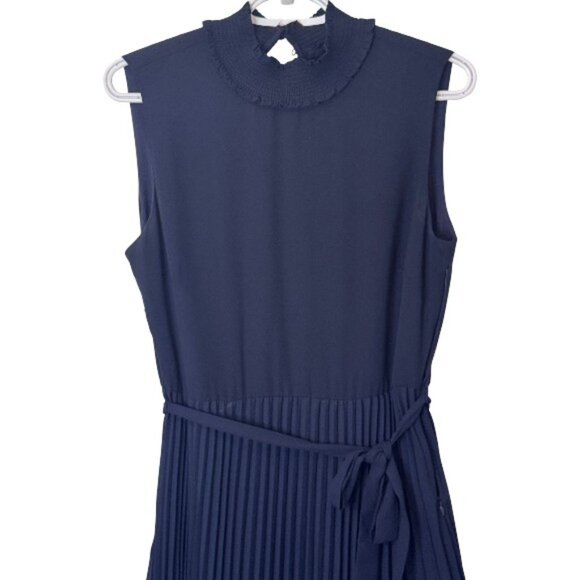 Nannette Nanette Lepore sleeveless pleated midi dress navy blue women's size 8 - Picture 4 of 11